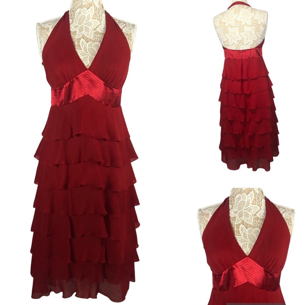 Amanda Smith sexy formal ed halter neck tiered long dress size 10